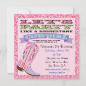 ラインストーン女性のカーボーイバースデーパーティ招待状 招待状 (正面)