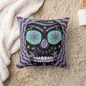 ラインストーン宝石スカルパープルピローデザイン クッション (ブランケット)