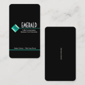 ラインストーン宝石ティール(緑がかった色)-ラインストーンエメラルドロゴ 名刺 (正面/裏面)