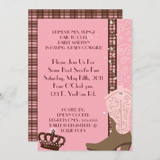 ラインストーン、フリンジは及び2人の女性のカーボーイの招待状を飾ります 招待状 (正面/裏面)