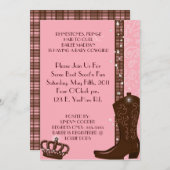 ラインストーン、フリンジ及びピンクの女性のカーボーイの招待状 招待状 (正面/裏面)