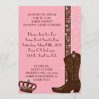ラインストーン、フリンジ及びピンクの女性のカーボーイの招待状 招待状