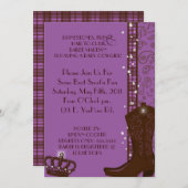 ラインストーン、フリンジ及び紫色の女性のカーボーイの招待状 招待状 (正面/裏面)