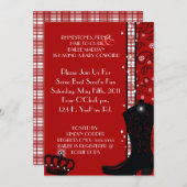 ラインストーン、フリンジ及び赤い女性のカーボーイの招待状 招待状 (正面/裏面)