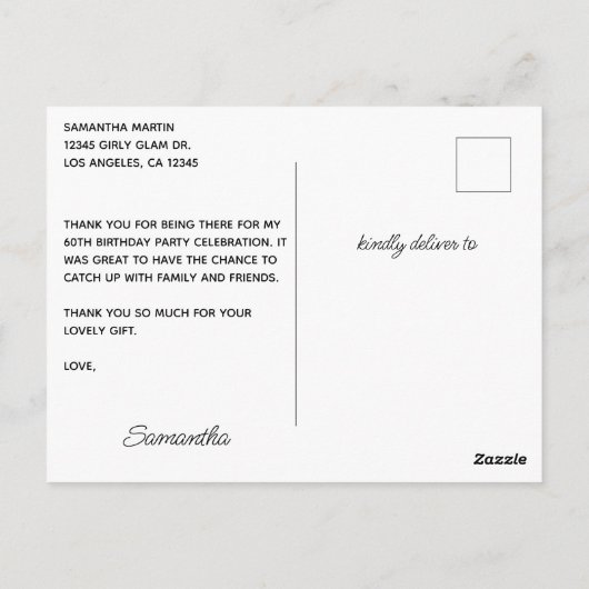 ラインストーン ロイヤルブルー 60歳の誕生日 お礼 ポストカード (裏面)