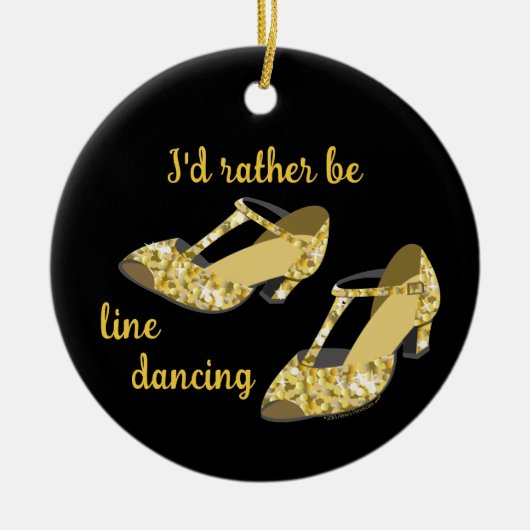 ラインダンサーのためのむしろ踊り金ゴールド靴のためのギフト セラミックオーナメント (正面)