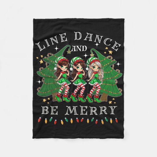 ラインダンスとベメリークリスマス小妖精や小人踊りホリ フリースブランケット (正面)