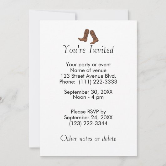 ラインダンスのギフト穏やかなダンサーのカウボーイ・ブーツを保ちます 招待状 (裏面)