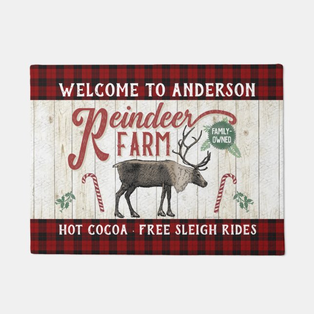 ラインデアファーム素朴ヴィンテージファームハウス名前をカスタムする ドアマット (正面)