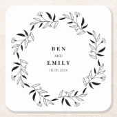 ラインパーソナライズされたスケッチ花ミニマル スクエアペーパーコースター (正面)