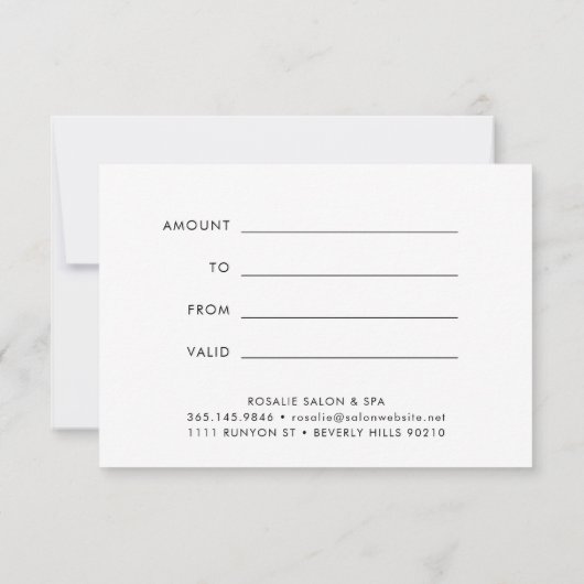 ラインフェミニンスケッチ美しいヘアギフトカード (裏面)