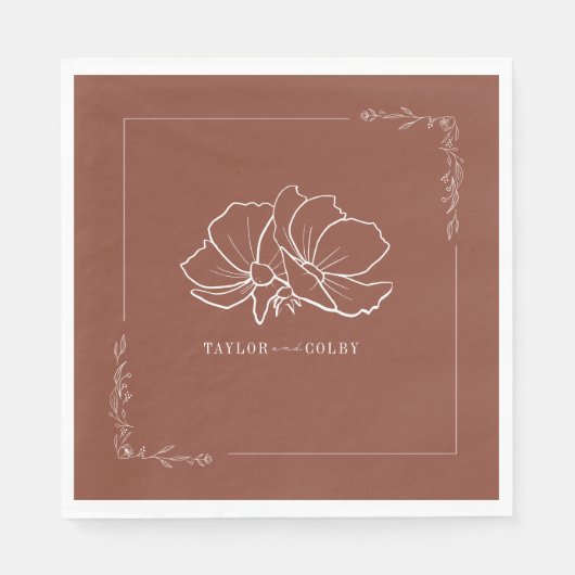 ラインフローラテラコッタアーストーンウェディング スタンダードランチョンナプキン (正面)