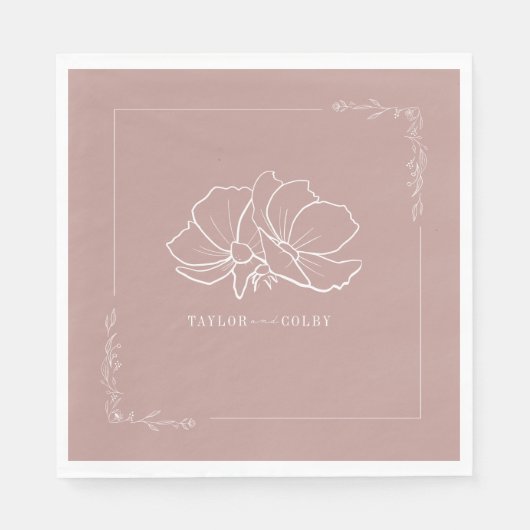 ラインフローラピンクアース結婚トーン スタンダードランチョンナプキン (正面)