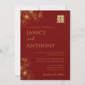 ラインフローラ中国の対結婚の写真の赤 招待状 (裏面)