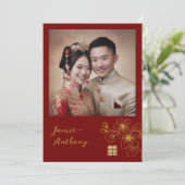 ラインフローラ中国の対結婚の写真の赤 招待状 (スタンド正面)