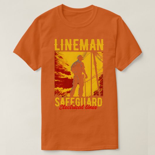 ラインマンが電線を守る Tシャツ (デザイン正面)