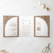ラインミニマルアートリーフアーチベージュ結婚ズ 三つ折り招待状 (内部)
