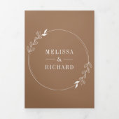 ラインミニマルアートリーフアーチベージュ結婚ズ 三つ折り招待状 (カバー)