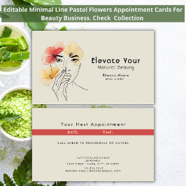 ラインミニマル顔パステルフラワーズビジネスシック 予約カード
