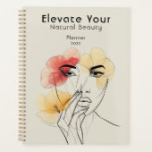 ラインミニマル顔ピンク花美しい事業 プランナー手帳 (正面)