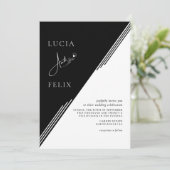 ラインモダンシックなブラック&ホワイト写真結婚ズ 招待状 (スタンド正面)