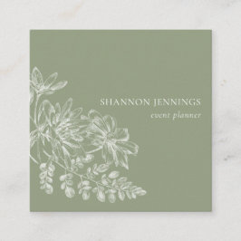 ラインモダンスケッチセージ緑 スクエア名刺