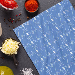 ラインモダンスケッチドッグブルーホワイトキッチンタオル キッチンタオル