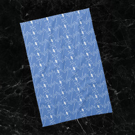 ラインモダンスケッチドッグブルーホワイトキッチンタオル キッチンタオル