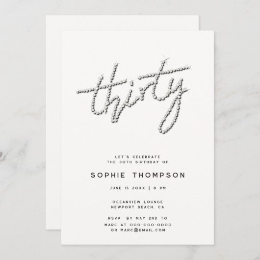 ラインモダンストーンアイボリーシック30th誕生日 招待状 (正面/裏面)