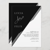 ラインモダンミニマリストブラック&ホワイト結婚ズ 招待状 (正面/裏面)