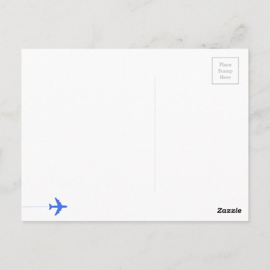 ライン付きの青い旅行点々のある機 ポストカード (裏面)