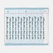 ライン付きノートブック紙ルックに独自の書機能を追加 フリースブランケット (正面(横))