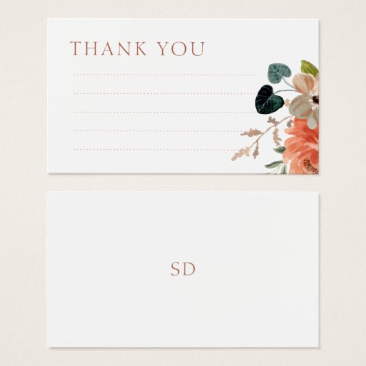 ライン付きフローラ結婚のThank You Noteエンクロージャカード (正面&裏面)