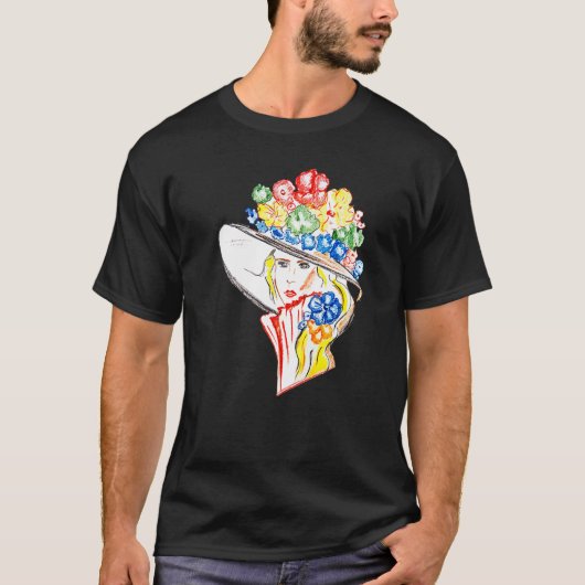 ライン女性顔抽象芸術ミニマルサロンアーティスト Tシャツ (正面)