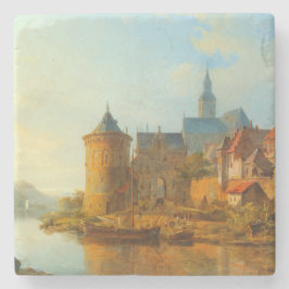 ライン川に沿ったオランダの町のビュー ストーンコースター