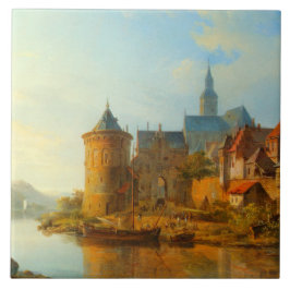 ライン川に沿ったオランダの町のビュー タイル