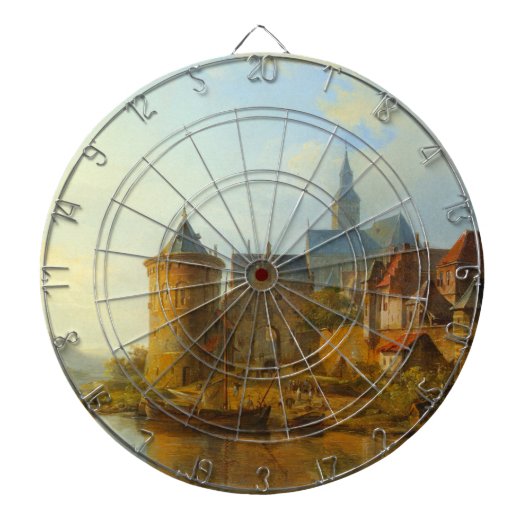 ライン川に沿ったオランダの町のビュー ダーツボード (正面)