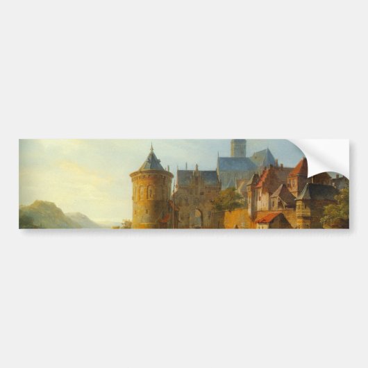 ライン川に沿ったオランダの町のビュー バンパーステッカー (正面)