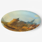 ライン川に沿ったオランダの町のビュー ペーパープレート (アングル)