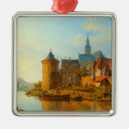 ライン川に沿ったオランダの町のビュー メタルオーナメント