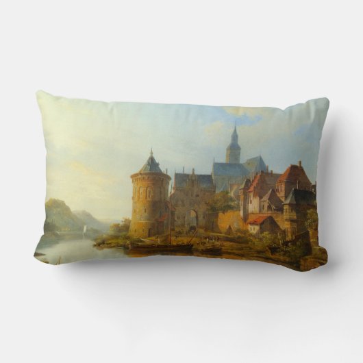 ライン川に沿ったオランダの町のビュー ランバークッション (裏面)