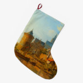 ライン川に沿ったオランダの町のビュー ラージクリスマスストッキング (正面 (吊り時))