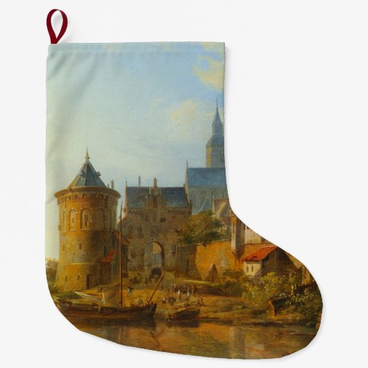 ライン川に沿ったオランダの町のビュー ラージクリスマスストッキング (正面)