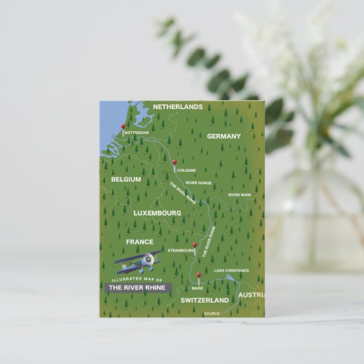 ライン川のレトロな旅行地図。ポストカード ポストカード (スタンド正面)