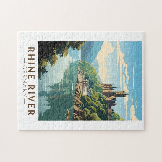 ライン川ドイツ横断トラベルアートヴィンテージ ジグソーパズル (横)