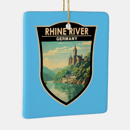 ライン川ドイツ横断トラベルアートヴィンテージ セラミックオーナメント (右)