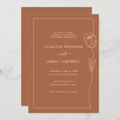 ライン描きのバラの花 テラコッタ 結婚式 招待状 (正面/裏面)