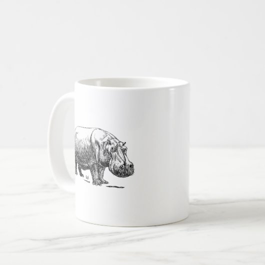 ライン描きのヒポポタムス 黒と白 コーヒーマグカップ (正面左)