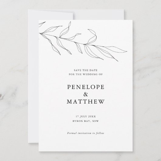 ライン描きの葉の結婚式招待状 招待状 (正面)