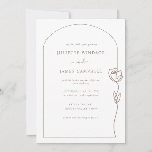 ライン描き ローズ フラワー ウェディング 招待状 (正面)
